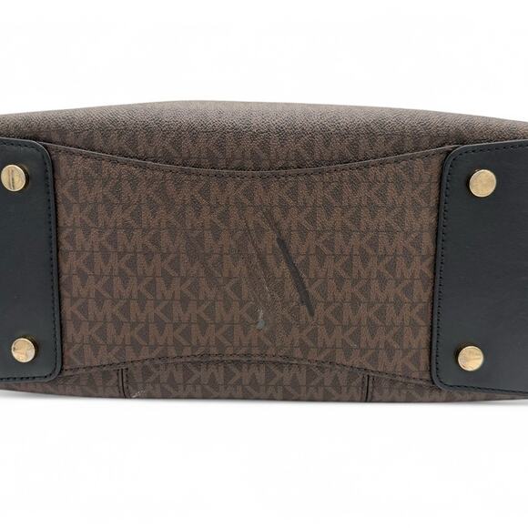 Michael Kors Brown Signature Monogram Gramercy Satchel Tote Bag with Lock Detail - Picture 7 of 14